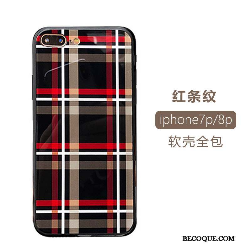 iPhone 8 Plus Coque Tout Compris Amoureux Plaid Rouge Noir Incassable
