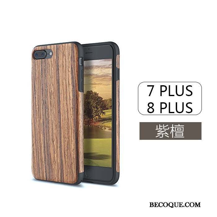 iPhone 8 Plus Grain De Bois Silicone Incassable Tout Compris Noir Coque De Téléphone