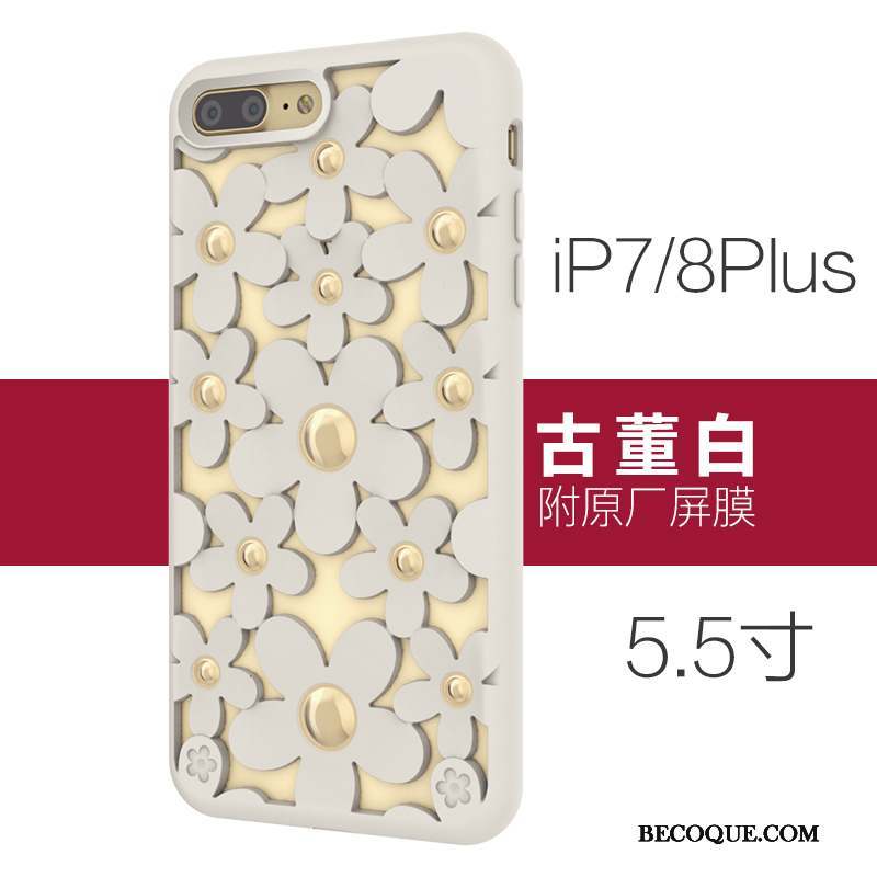 iPhone 8 Plus Incassable Coque De Téléphone Étui Rose Silicone Blanc