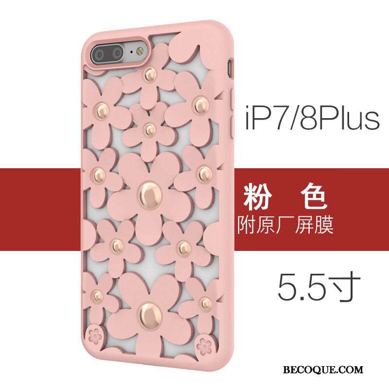 iPhone 8 Plus Incassable Coque De Téléphone Étui Rose Silicone Blanc