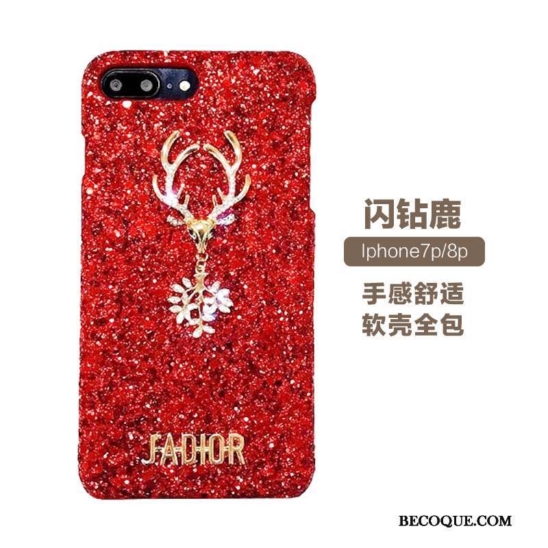 iPhone 8 Plus Luxe Coque De Téléphone Strass Net Rouge Brillant Noir