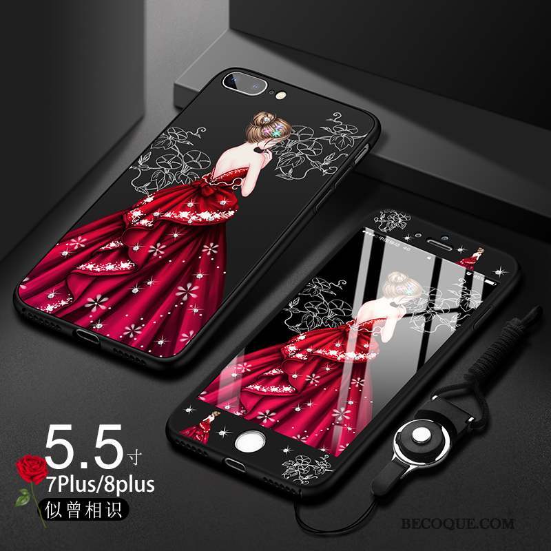 iPhone 8 Plus Noir Coque De Téléphone Incassable Très Mince Ornements Suspendus Silicone