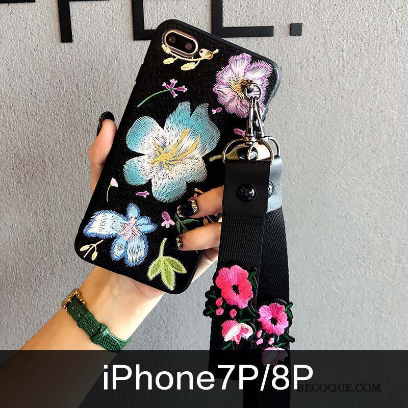 iPhone 8 Plus Nouveau Ornements Suspendus Marque De Tendance Fleur Coque De Téléphone Gaufrage