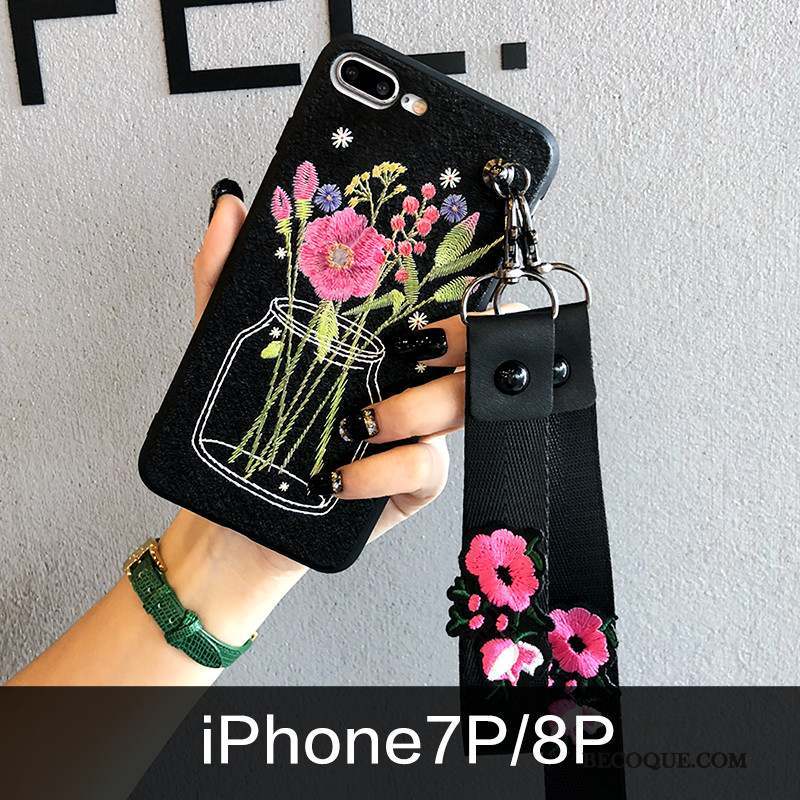 iPhone 8 Plus Nouveau Ornements Suspendus Marque De Tendance Fleur Coque De Téléphone Gaufrage