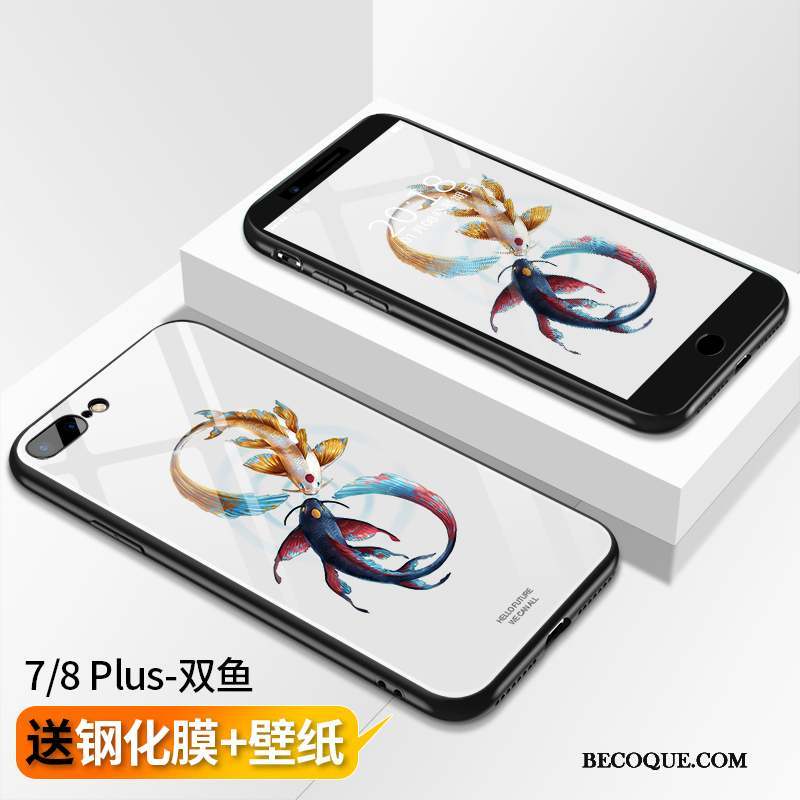 iPhone 8 Plus Nouveau Tout Compris Verre Coque De Téléphone Marque De Tendance Bleu