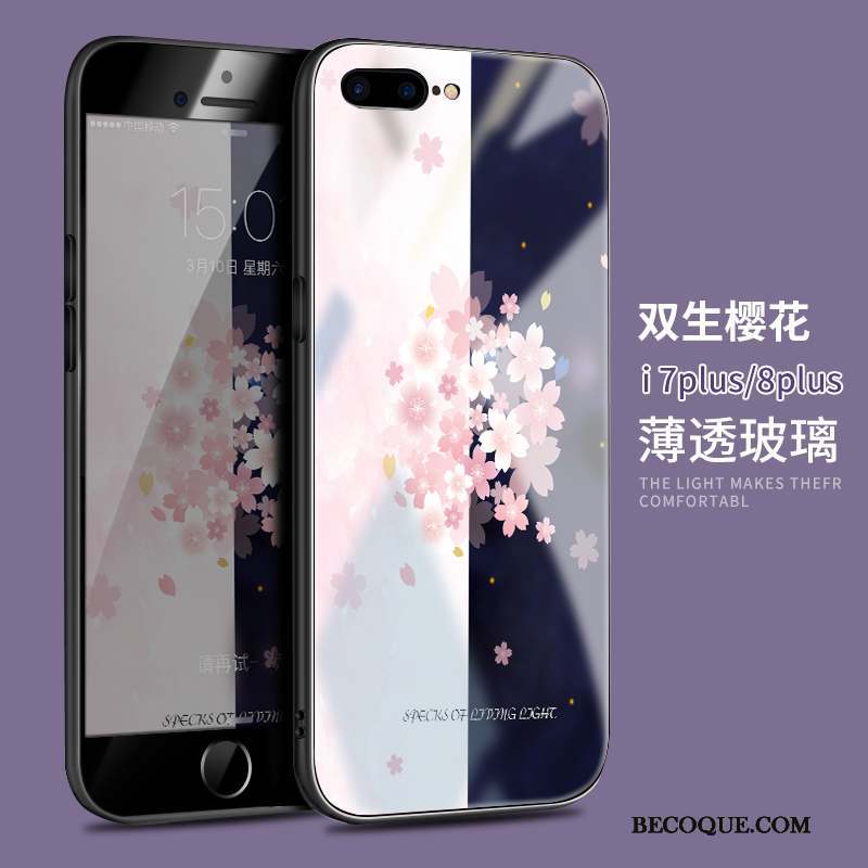 iPhone 8 Plus Nouveau Étui Marque De Tendance Verre Coque De Téléphone Rose