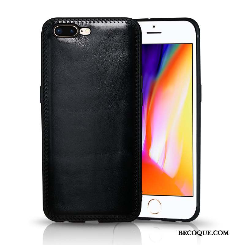 iPhone 8 Plus Protection Noir Coque De Téléphone Cuir Véritable Étui En Cuir Personnalité