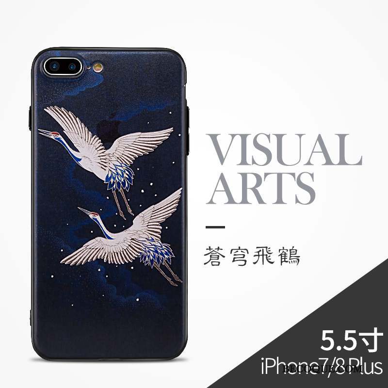 iPhone 8 Plus Silicone Étui Bleu Protection Style Chinois Coque De Téléphone