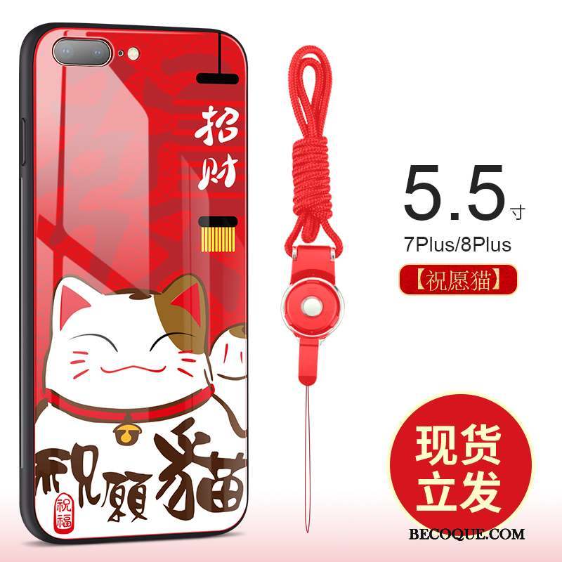 iPhone 8 Plus Verre Nouveau Chat Rouge Coque De Téléphone Richesse