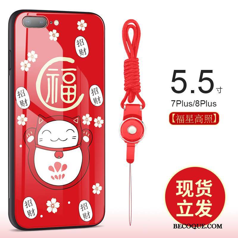 iPhone 8 Plus Verre Nouveau Chat Rouge Coque De Téléphone Richesse