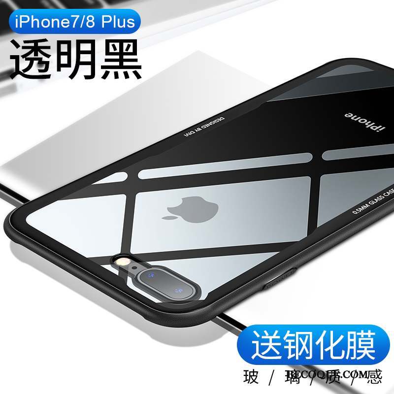 iPhone 8 Plus Verre Transparent Silicone Or Coque Difficile