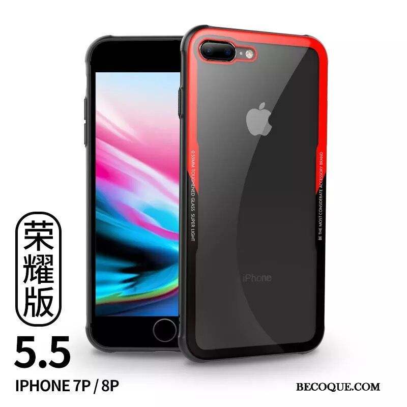 iPhone 8 Plus Verre Trempé Coque De Téléphone Étui Membrane Rouge Silicone