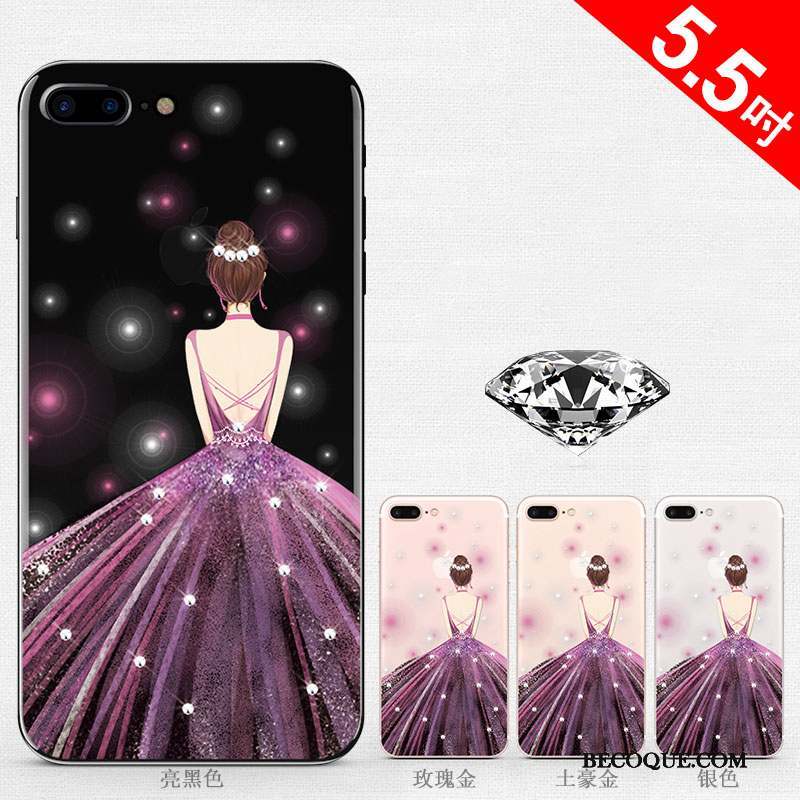 iPhone 8 Plus Étui Coque De Téléphone Or Rose Transparent Strass Silicone