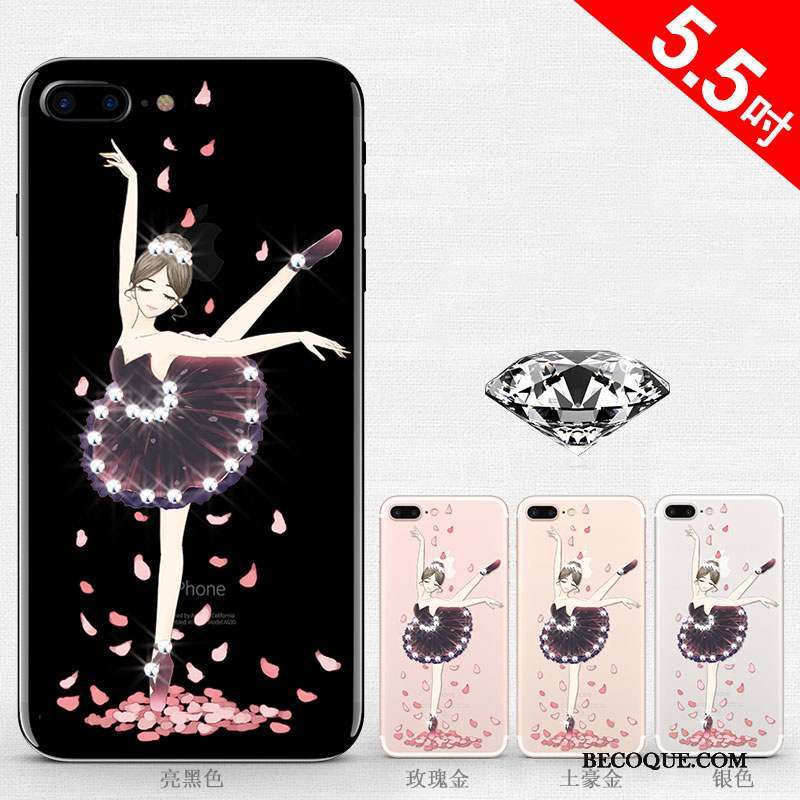 iPhone 8 Plus Étui Coque De Téléphone Or Rose Transparent Strass Silicone