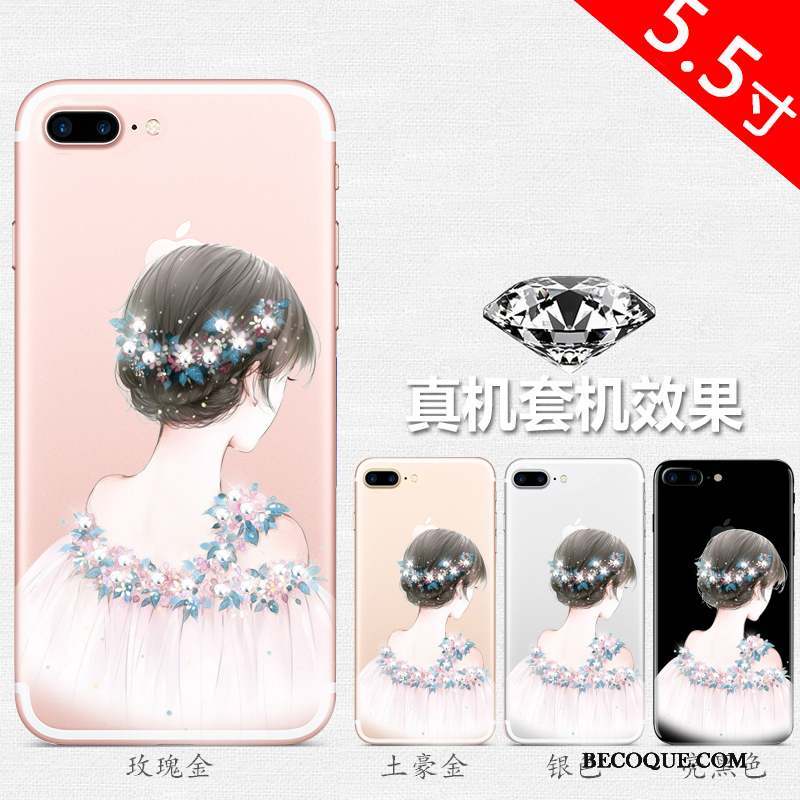 iPhone 8 Plus Étui Coque De Téléphone Or Rose Transparent Strass Silicone