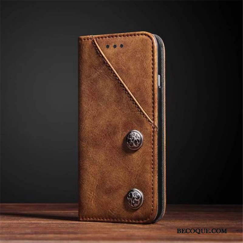 iPhone 8 Plus Étui Housse Cuir Véritable Coque De Téléphone Vintage Protection