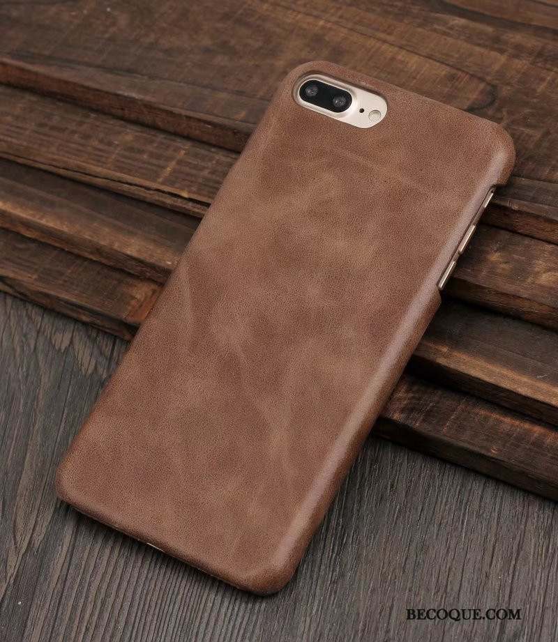 iPhone 8 Plus Étui Incassable Business Étui En Cuir Coque De Téléphone Marron