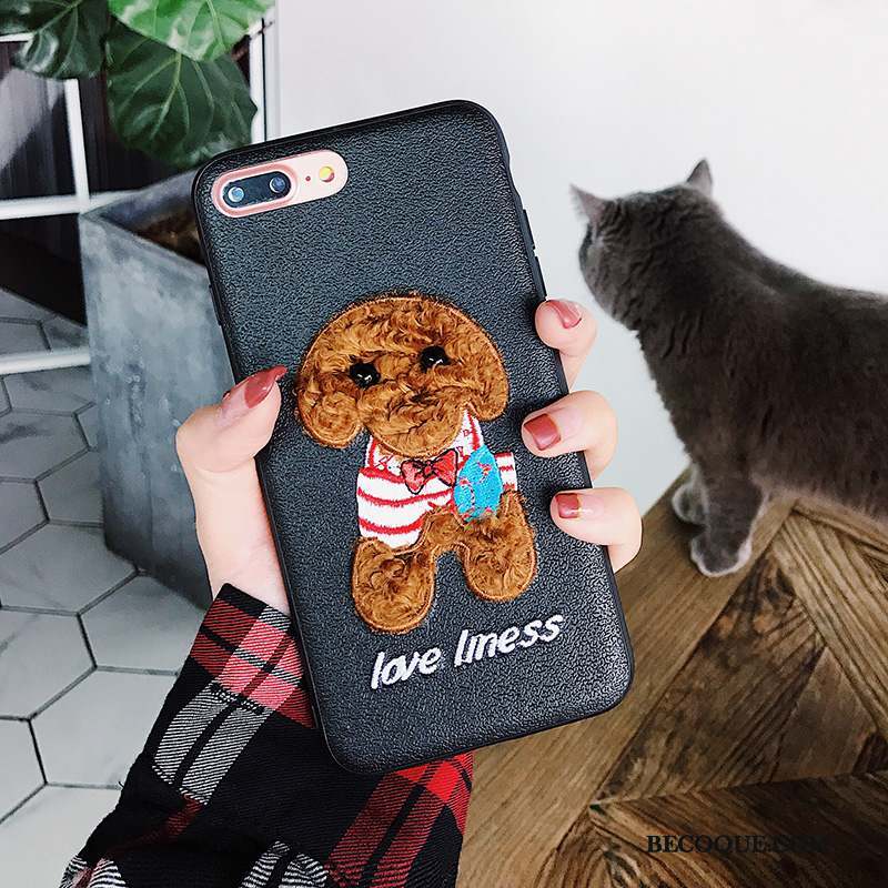 iPhone 8 Plus Étui Net Rouge Chiens Marque De Tendance Broderie Coque De Téléphone