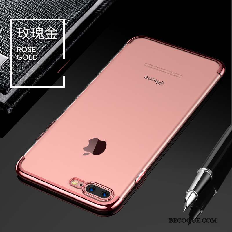 iPhone 8 Plus Étui Pu Transparent Or Rose Tendance Coque De Téléphone