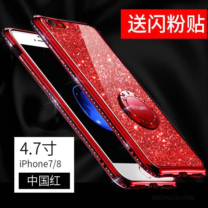 iPhone 8 Rose Marque De Tendance Coque De Téléphone Net Rouge Strass