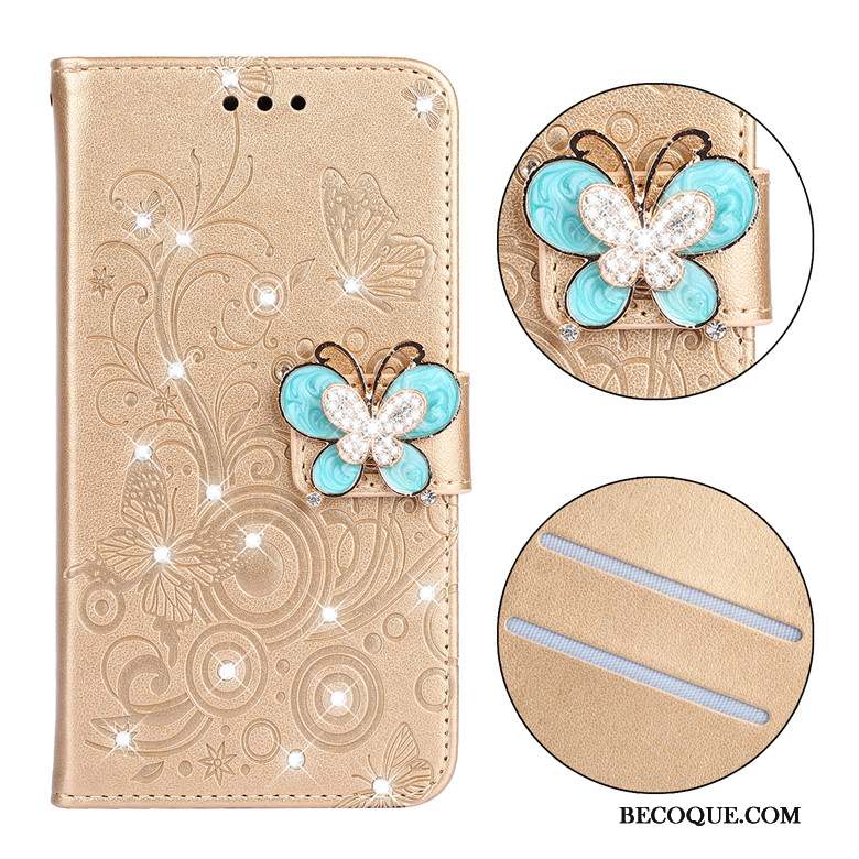 iPhone Se 2020 Étui En Cuir Coque De Téléphone Housse Fluide Doux Rose Incruster Strass