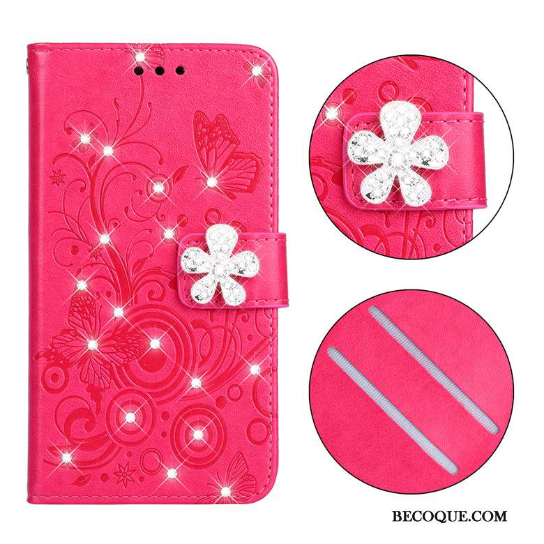 iPhone Se 2020 Étui En Cuir Coque De Téléphone Housse Fluide Doux Rose Incruster Strass