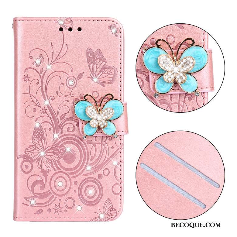 iPhone Se 2020 Étui En Cuir Coque De Téléphone Housse Fluide Doux Rose Incruster Strass