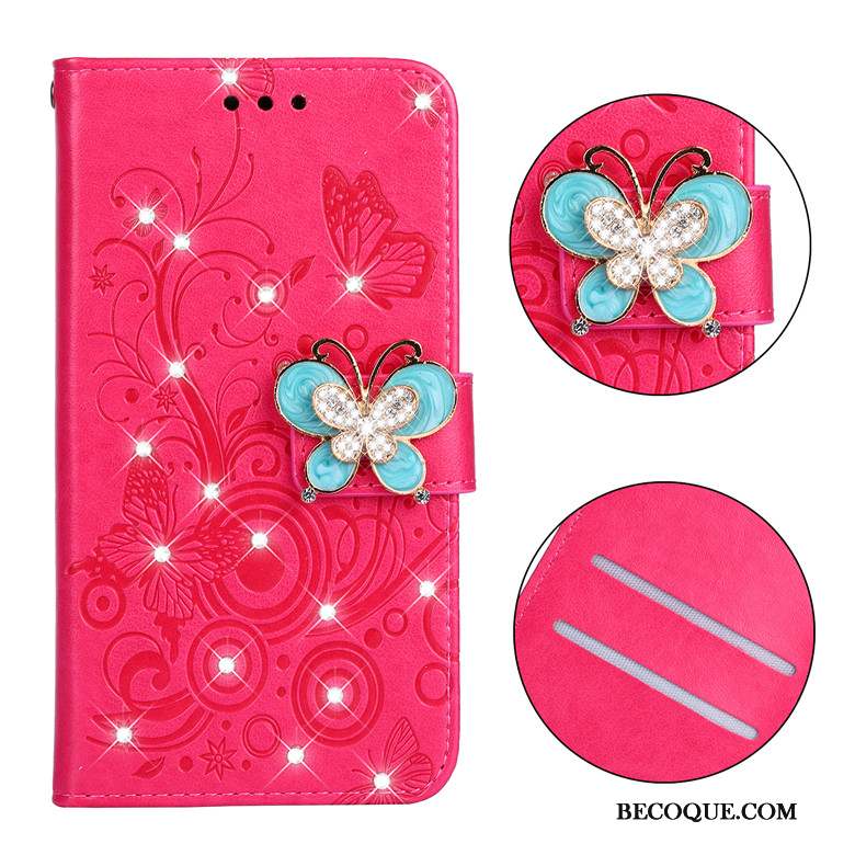 iPhone Se 2020 Étui En Cuir Coque De Téléphone Housse Fluide Doux Rose Incruster Strass