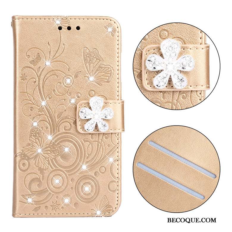 iPhone Se 2020 Étui En Cuir Coque De Téléphone Housse Fluide Doux Rose Incruster Strass