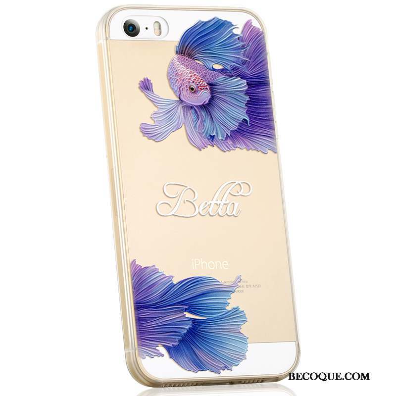 iPhone Se Coque Dessin Animé Tendance Fluide Doux Silicone Violet Étui