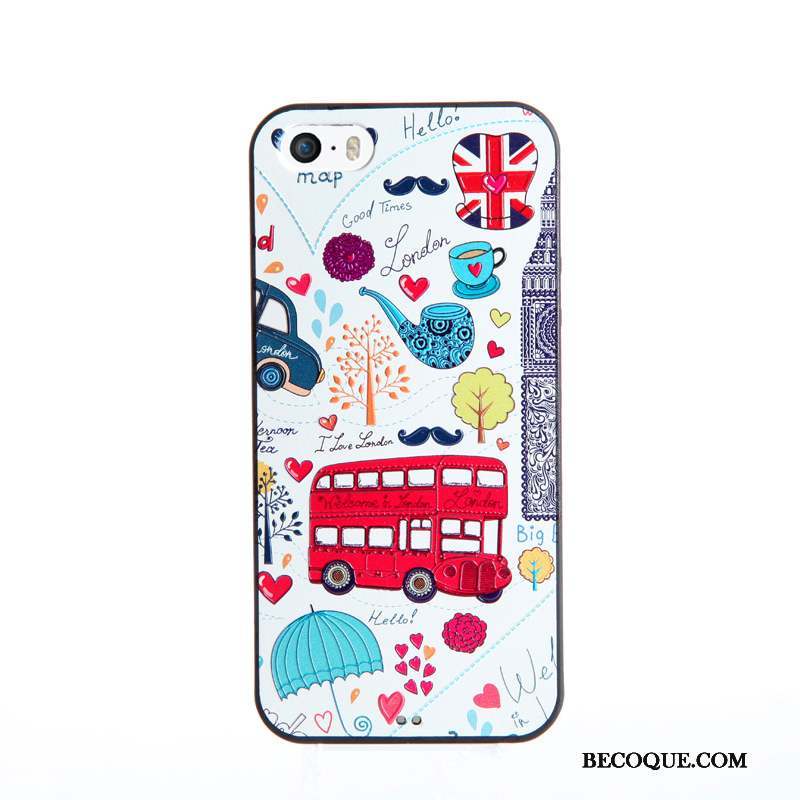 iPhone Se Coque Membrane Dessin Animé Gaufrage Tempérer Étui Fluide Doux