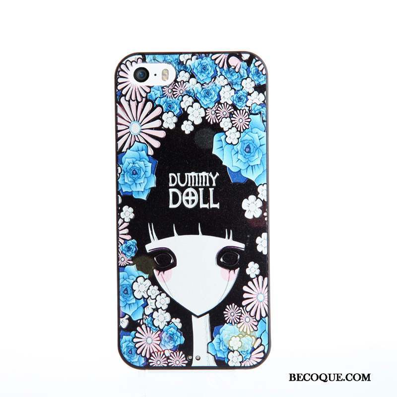 iPhone Se Coque Membrane Dessin Animé Gaufrage Tempérer Étui Fluide Doux