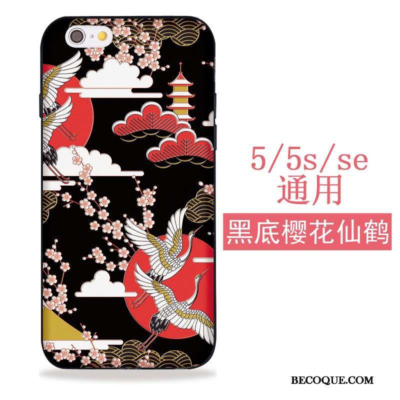 iPhone Se Coque Sakura Grue Étui Chat Fluide Doux Japonais