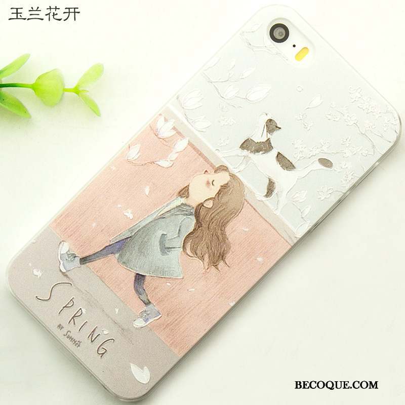 iPhone Se Rose Gaufrage Dessin Animé Coque Protection Étui