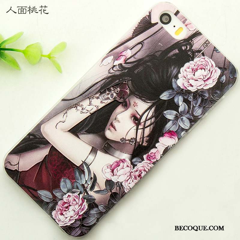 iPhone Se Rose Gaufrage Dessin Animé Coque Protection Étui