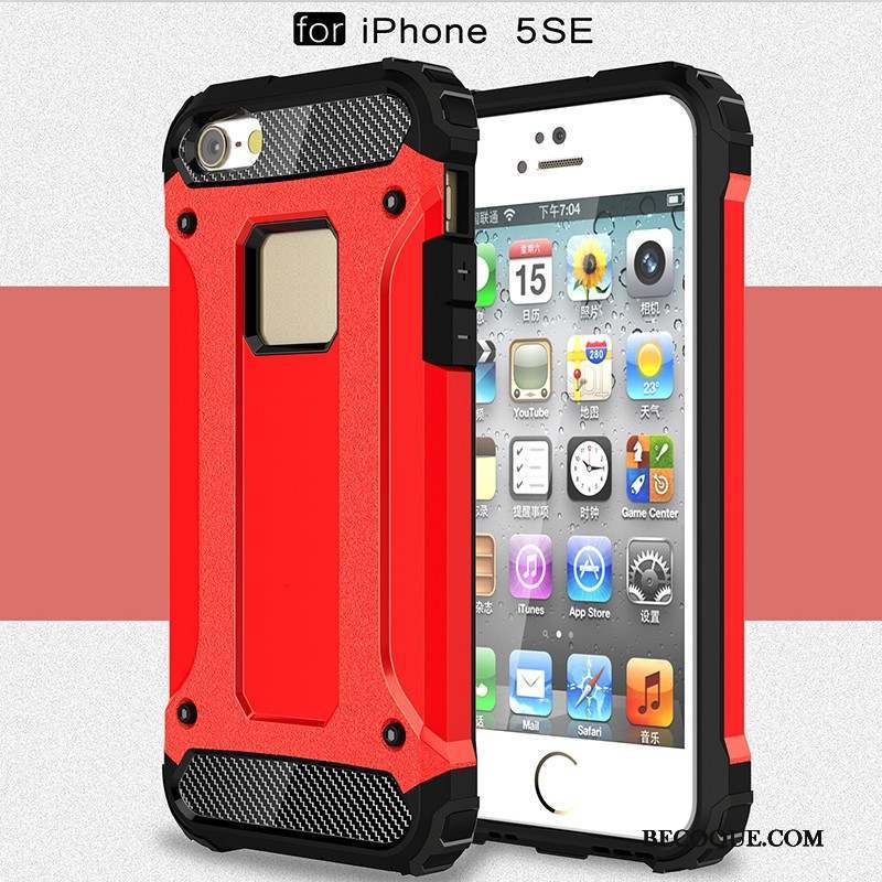 iPhone Se Étui Coque De Téléphone Incassable Rouge Trois Défenses Noir