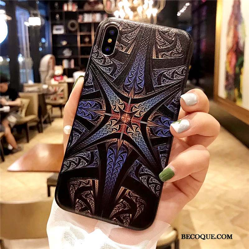 iPhone X Coque Art Très Mince Noir Gaufrage Incassable Tendance