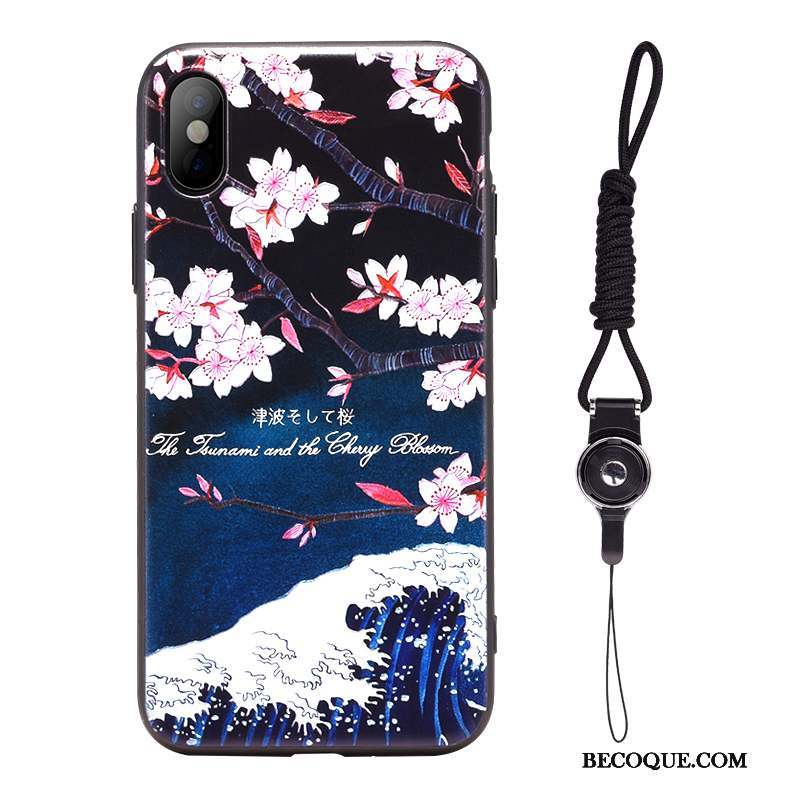 iPhone X Coque Art Vintage Grue Japonais Gaufrage Violet