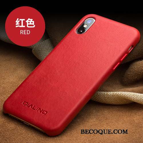 iPhone X Coque Business Rouge Simple Protection Étui En Cuir Couvercle Arrière