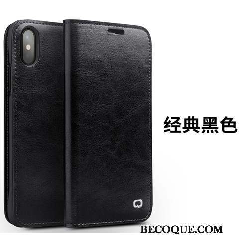 iPhone X Coque Business Étui Cuir Véritable Protection Noir Étui En Cuir