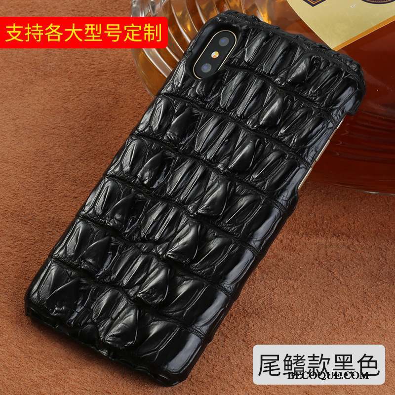 iPhone X Coque Cuir Véritable Personnalité Crocodile Noir Créatif Nouveau