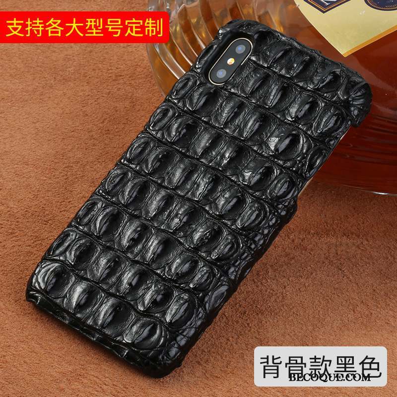 iPhone X Coque Cuir Véritable Personnalité Crocodile Noir Créatif Nouveau