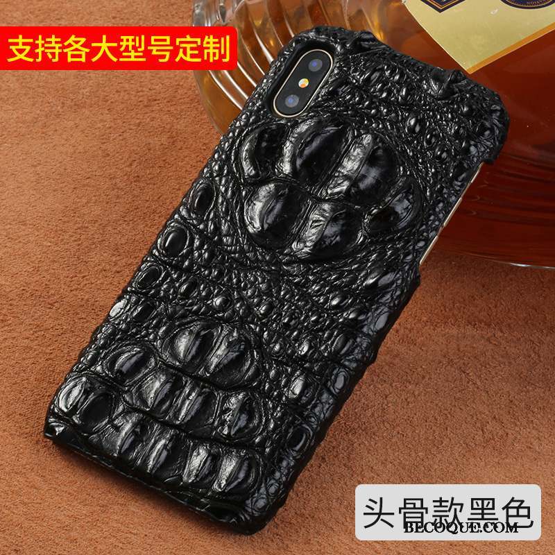 iPhone X Coque Cuir Véritable Personnalité Crocodile Noir Créatif Nouveau