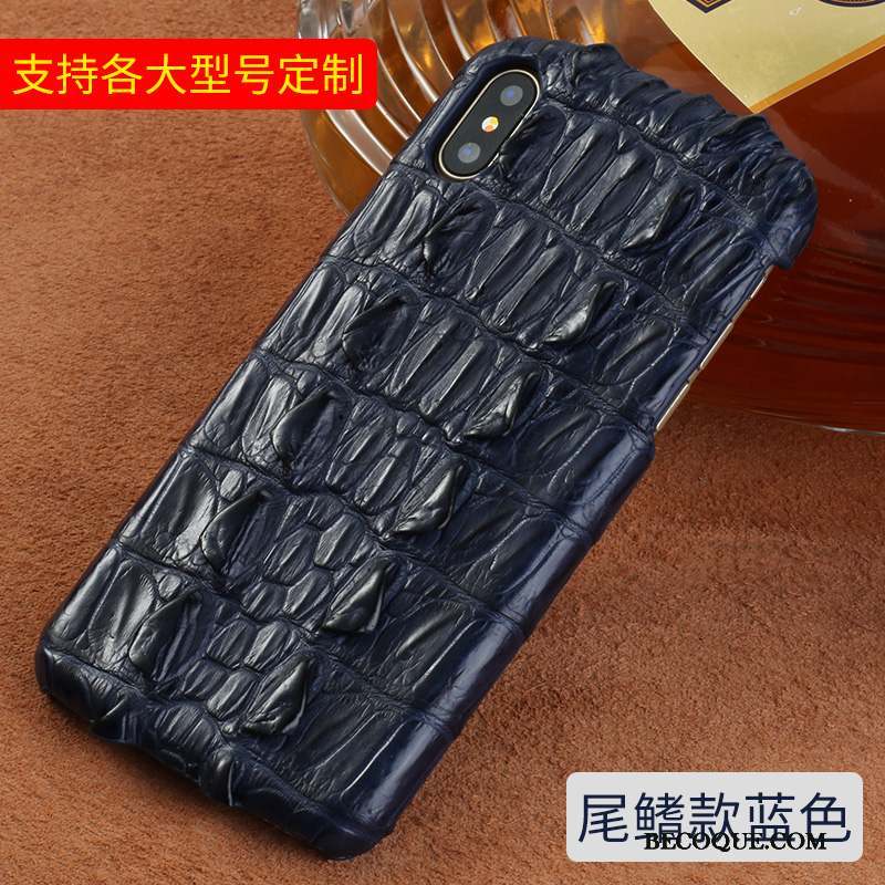 iPhone X Coque Cuir Véritable Personnalité Crocodile Noir Créatif Nouveau