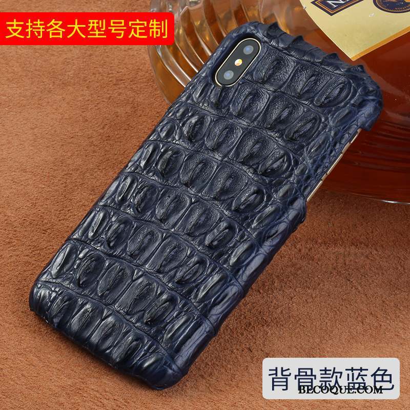 iPhone X Coque Cuir Véritable Personnalité Crocodile Noir Créatif Nouveau