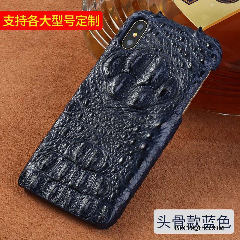 iPhone X Coque Cuir Véritable Personnalité Crocodile Noir Créatif Nouveau