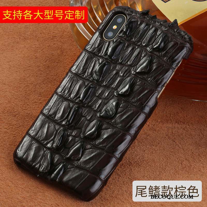 iPhone X Coque Cuir Véritable Personnalité Crocodile Noir Créatif Nouveau