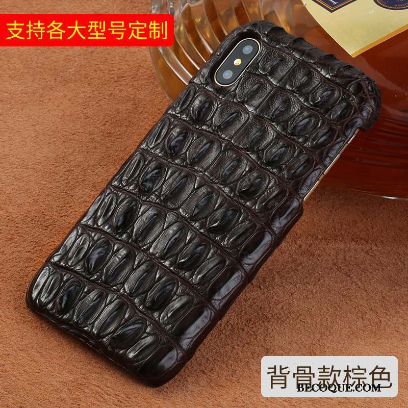 iPhone X Coque Cuir Véritable Personnalité Crocodile Noir Créatif Nouveau