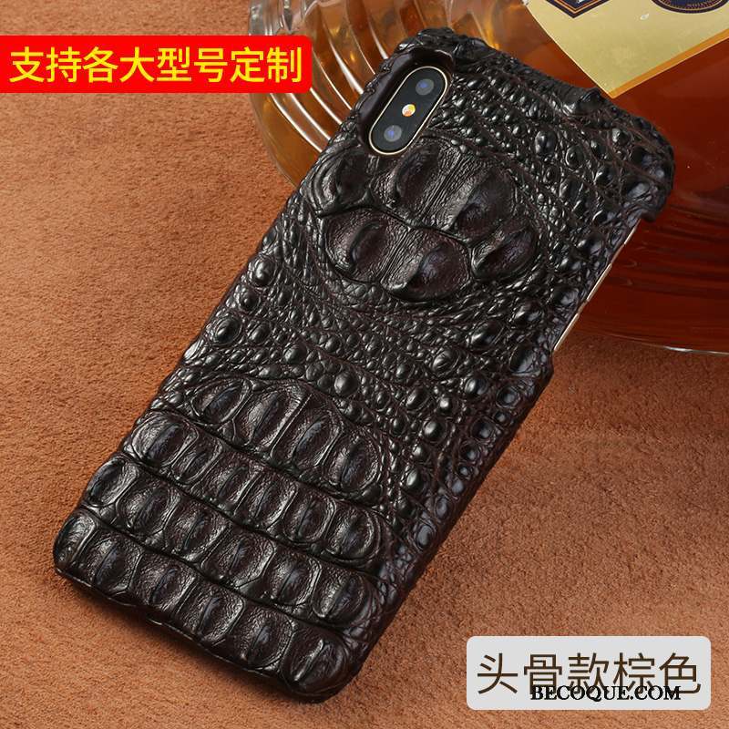 iPhone X Coque Cuir Véritable Personnalité Crocodile Noir Créatif Nouveau