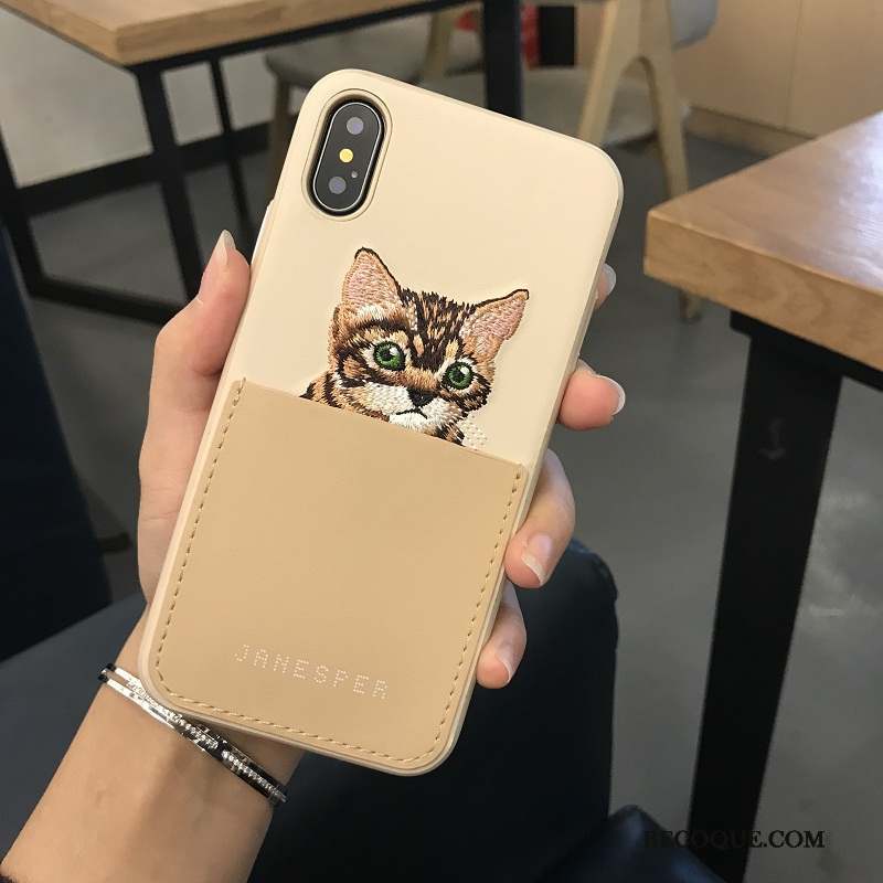 iPhone X Coque De Téléphone Chat Cuir Charmant Broderie Qualité